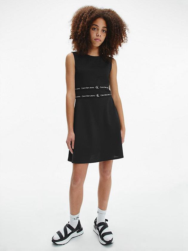 Black Calvin Klein Logo Tape Milano Jersey Girls\'s Dress | TWRH-73514