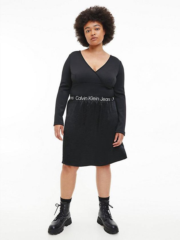 Black Calvin Klein Logo Tape Skater Women Dress | XOYB-96274