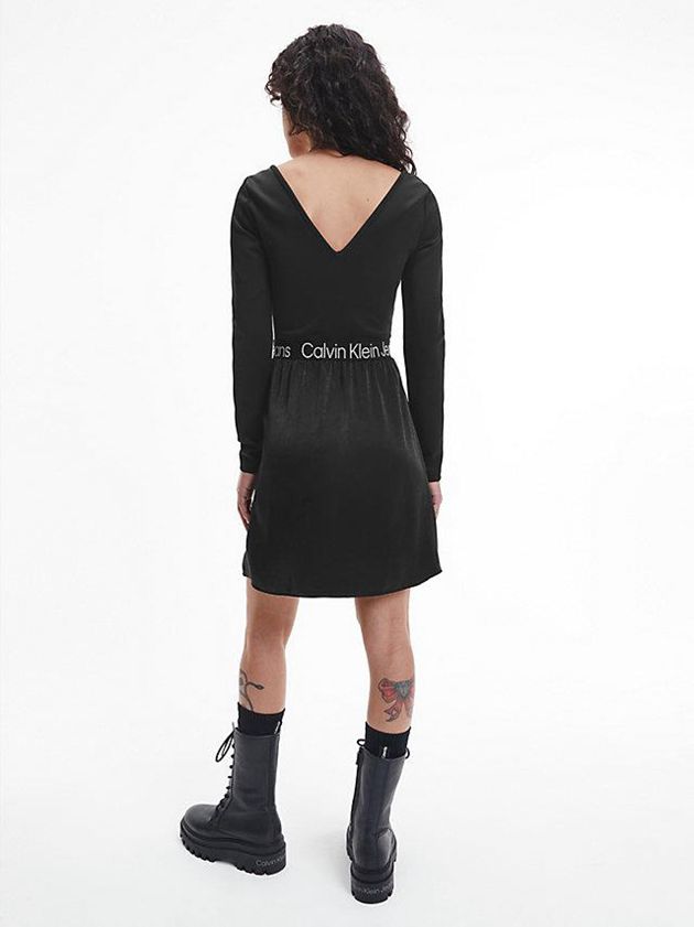 Black Calvin Klein Logo Tape Skater Women Dress | XOYB-96274