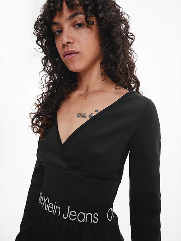 Black Calvin Klein Logo Tape Skater Women Dress | XOYB-96274
