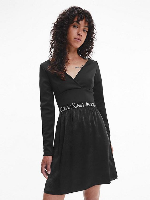 Black Calvin Klein Logo Tape Skater Women Dress | XOYB-96274
