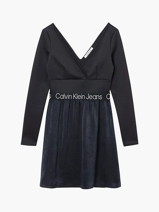 Black Calvin Klein Logo Tape Skater Women Dress | XOYB-96274