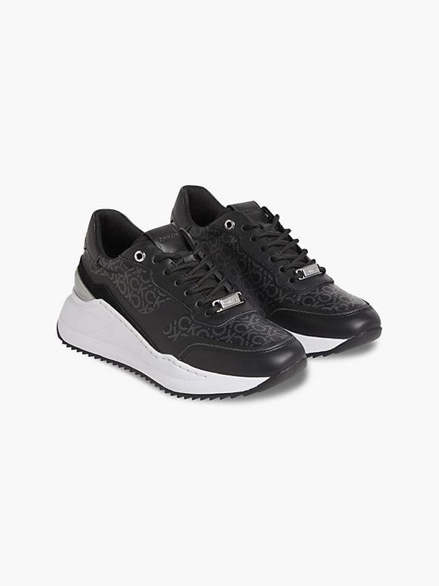 Black Calvin Klein Logo Wedge Women Sneakers | UBOJ-78496
