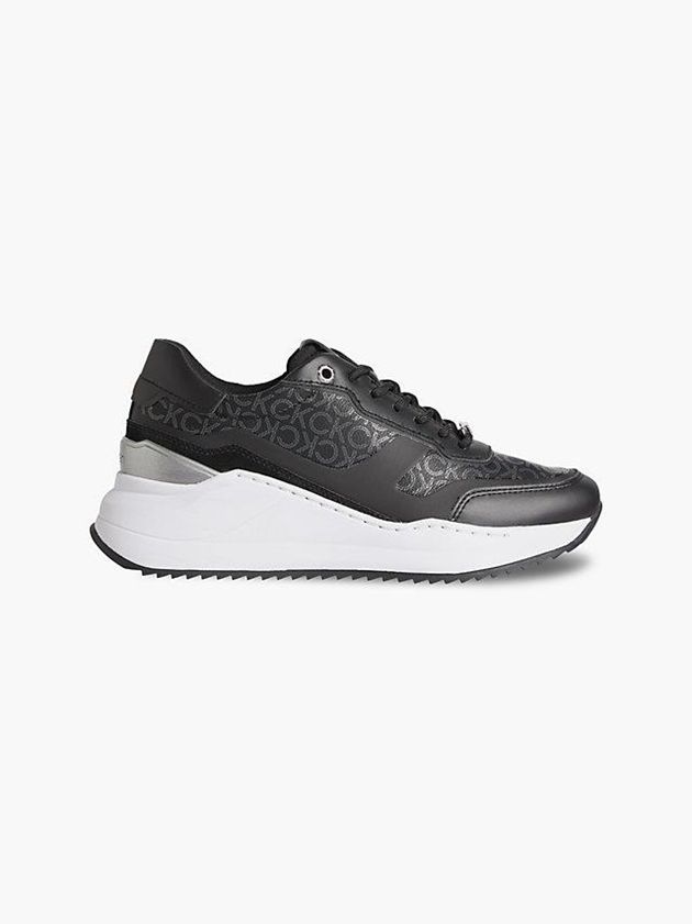 Black Calvin Klein Logo Wedge Women Sneakers | UBOJ-78496
