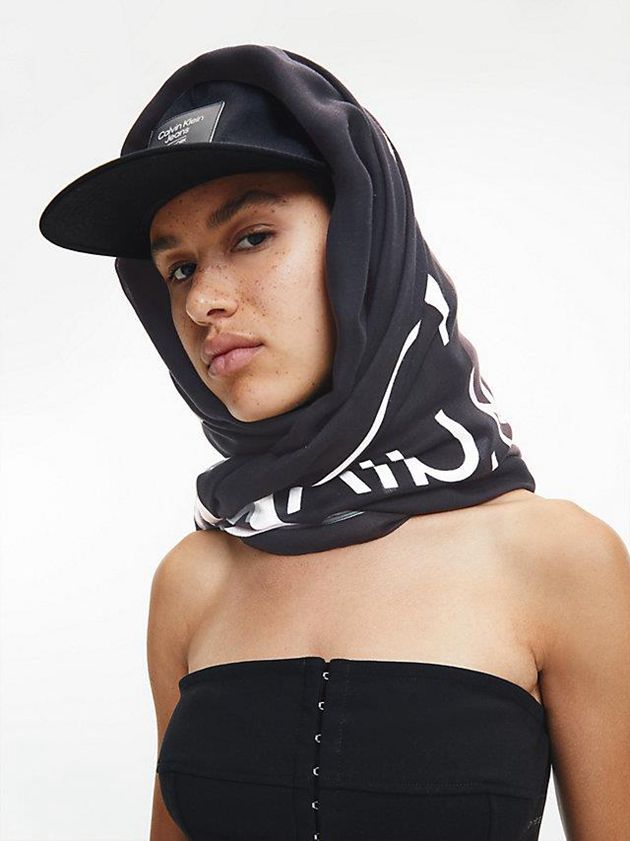 Black Calvin Klein Logo Women Scarf | KDRM-71365