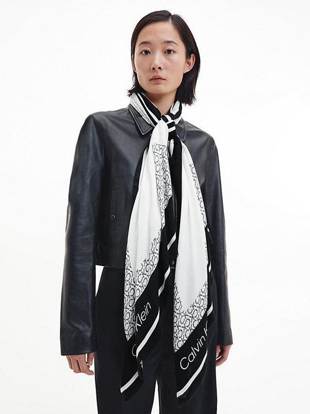 Black Calvin Klein Logo Women Scarf | RFMQ-13468