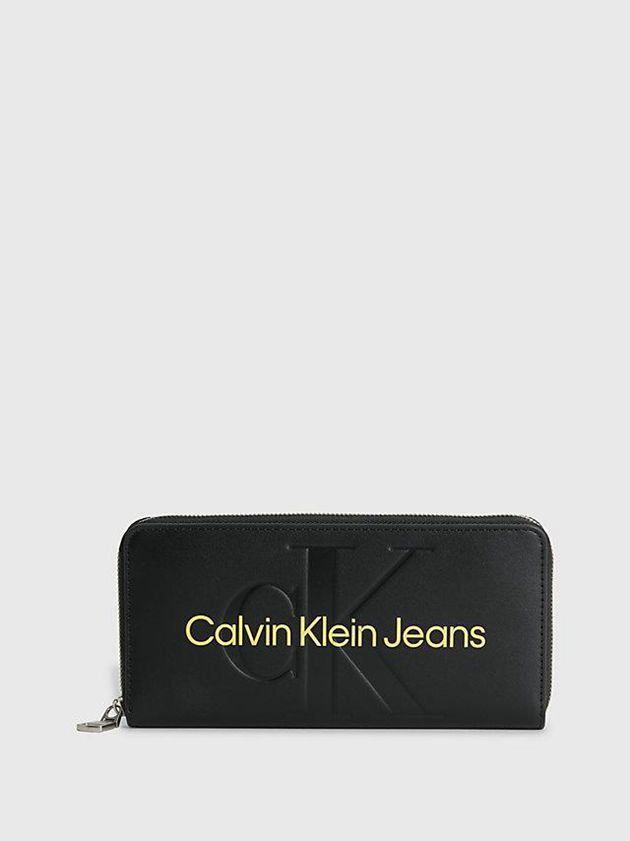Black Calvin Klein Logo Zip Around Women Wallet | AYVO-53860