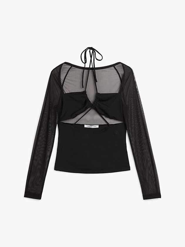 Black Calvin Klein Long Sleeve Cut Out Women Top | IZDK-42576
