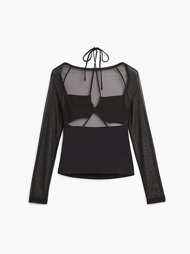 Black Calvin Klein Long Sleeve Cut Out Women Top | IZDK-42576