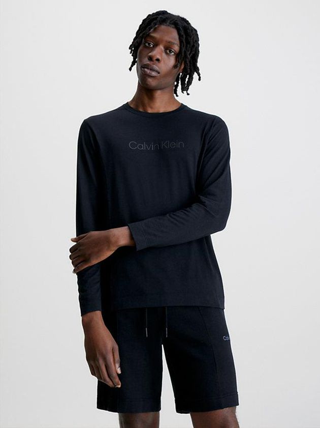Black Calvin Klein Long Sleeve Gym Men T-Shirt | EFTR-34270