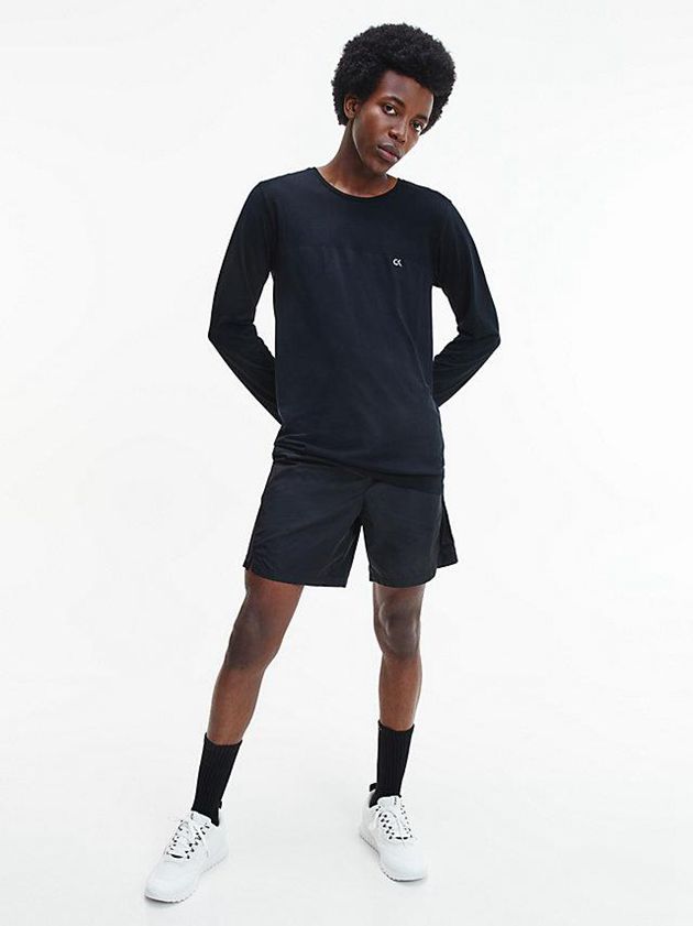 Black Calvin Klein Long Sleeve Gym Men T-Shirt | ZTYL-87194