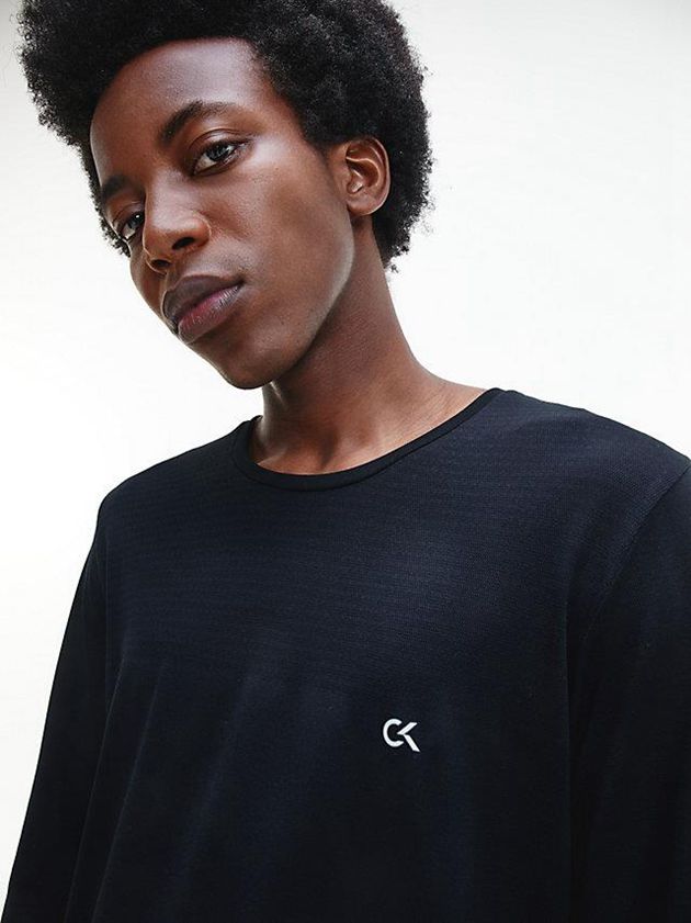 Black Calvin Klein Long Sleeve Gym Men T-Shirt | ZTYL-87194