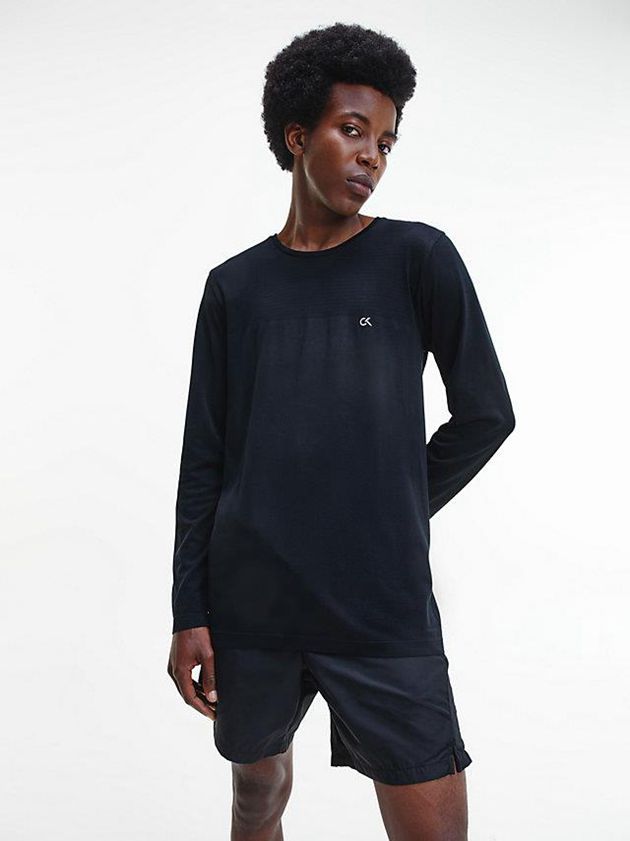 Black Calvin Klein Long Sleeve Gym Men T-Shirt | ZTYL-87194