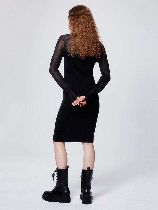 Black Calvin Klein Long Sleeve Knit Midi Women Dress | WRIN-97254
