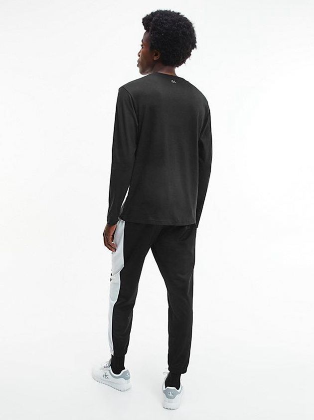 Black Calvin Klein Long Sleeve Logo Gym Men T-Shirt | MXJE-76382