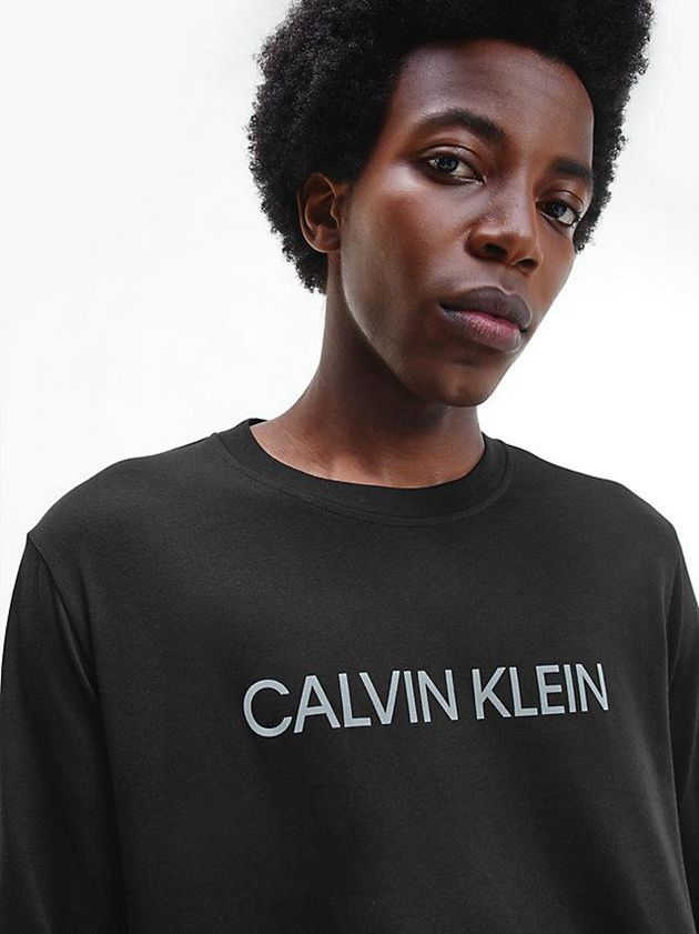 Black Calvin Klein Long Sleeve Logo Gym Men T-Shirt | MXJE-76382