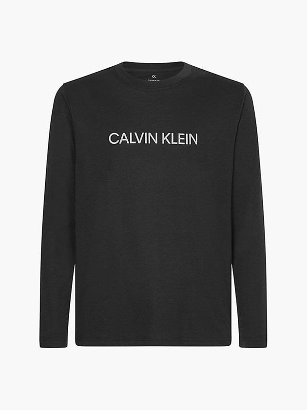 Black Calvin Klein Long Sleeve Logo Gym Men T-Shirt | MXJE-76382