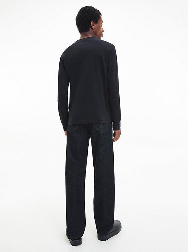 Black Calvin Klein Long Sleeve Logo Men T-Shirt | BOCM-07419