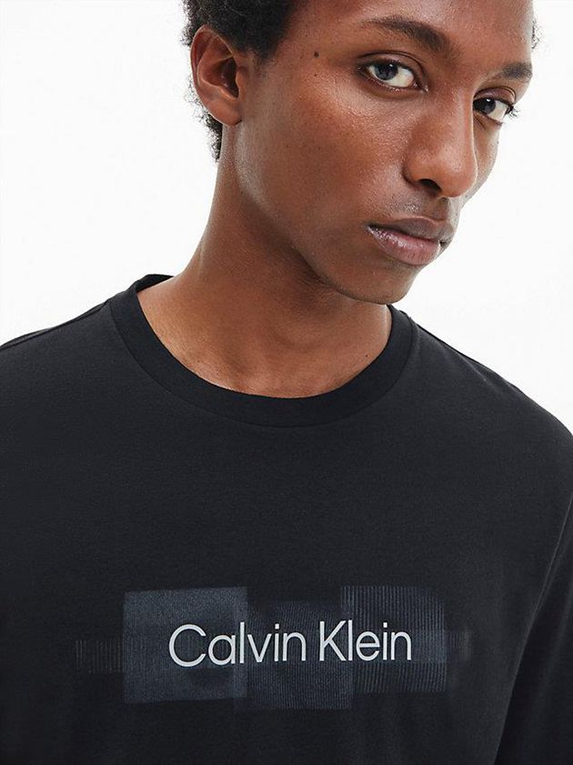 Black Calvin Klein Long Sleeve Logo Men T-Shirt | BOCM-07419