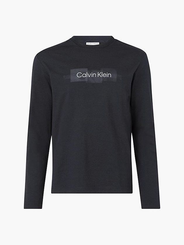 Black Calvin Klein Long Sleeve Logo Men T-Shirt | BOCM-07419