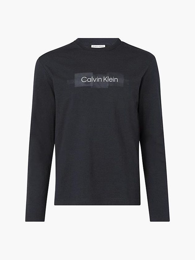 Black Calvin Klein Long Sleeve Logo Men T-Shirt | BOCM-07419