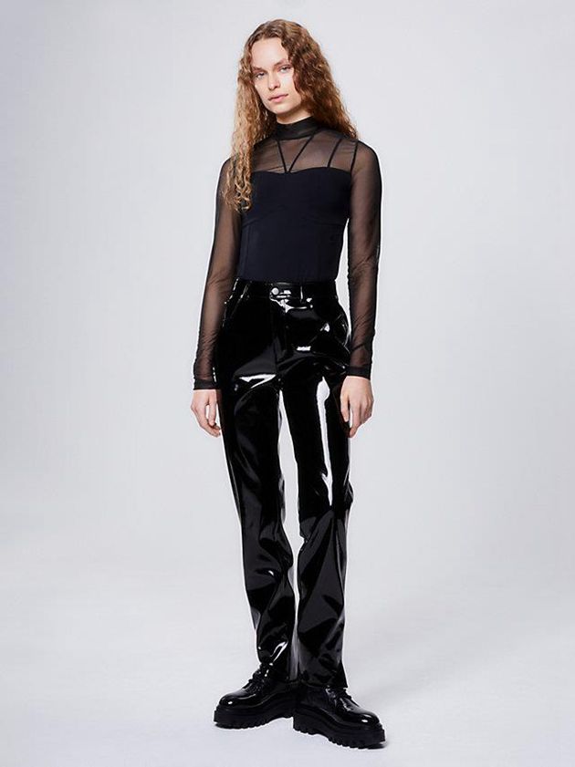 Black Calvin Klein Long Sleeve Mesh Women Bodysuit | VXMP-03741