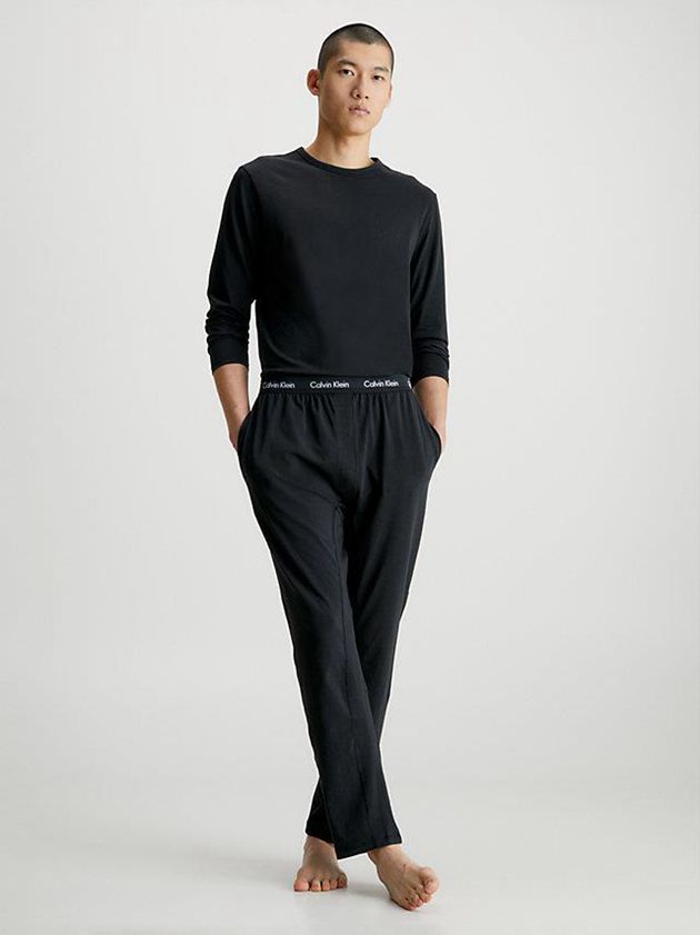 Black Calvin Klein Long Sleeve Pyjama - Cotton Stretch Men Top | XMUZ-70638