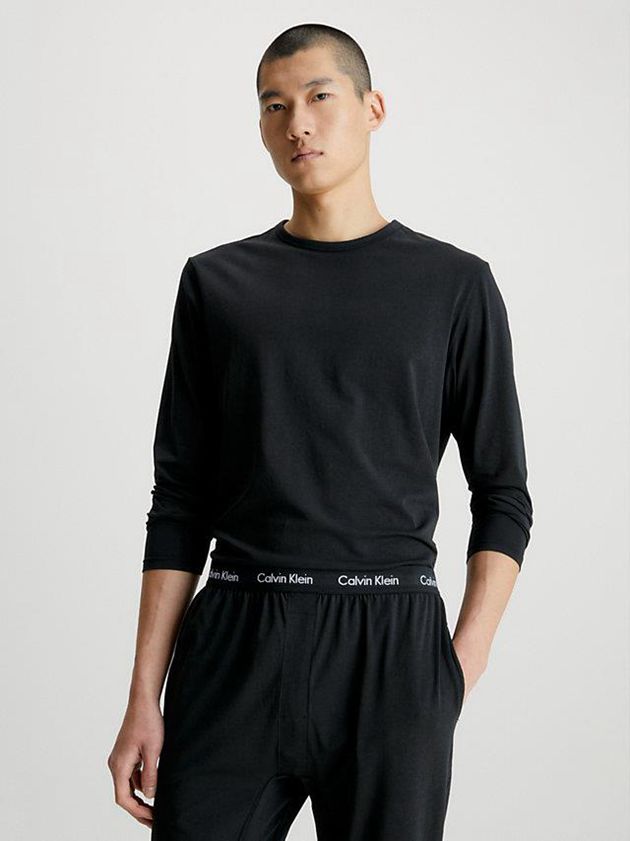 Black Calvin Klein Long Sleeve Pyjama - Cotton Stretch Men Top | XMUZ-70638