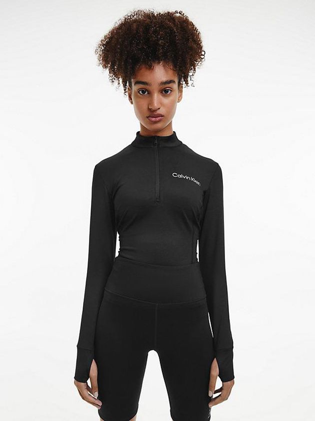 Black Calvin Klein Long Sleeve Technical Women Top | HVPJ-48723