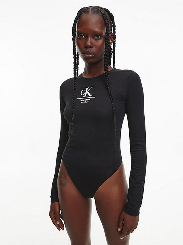 Black Calvin Klein Long Sleeve Women Bodysuit | JWCP-71426