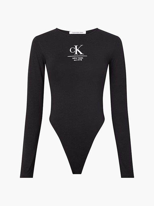 Black Calvin Klein Long Sleeve Women Bodysuit | JWCP-71426