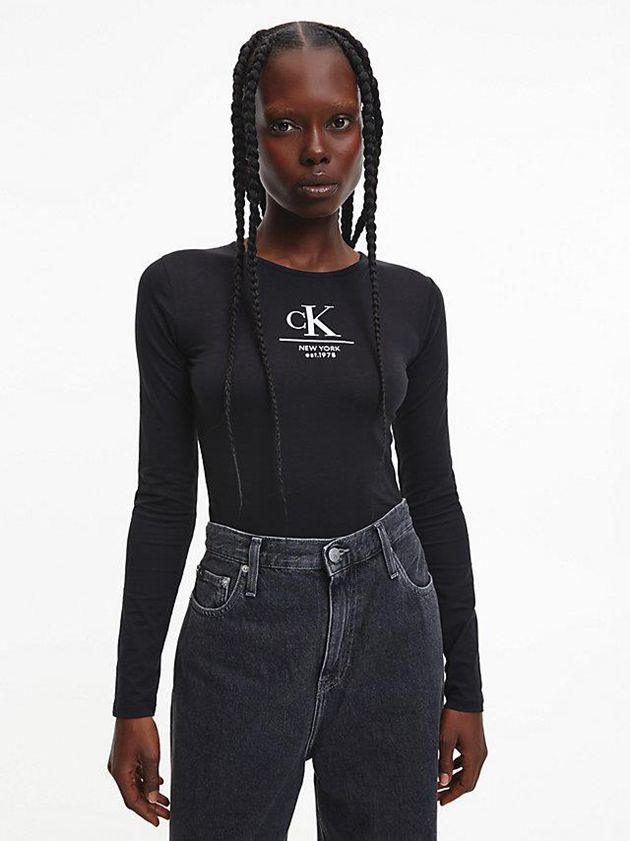 Black Calvin Klein Long Sleeve Women Bodysuit | JWCP-71426
