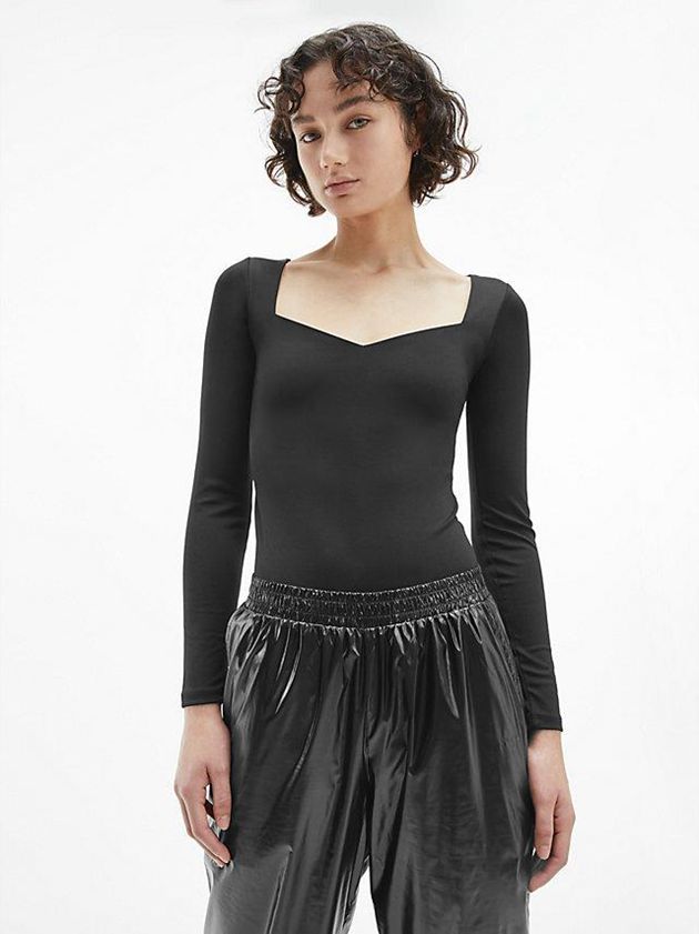 Black Calvin Klein Long Sleeve Women Bodysuit | YQTN-64201