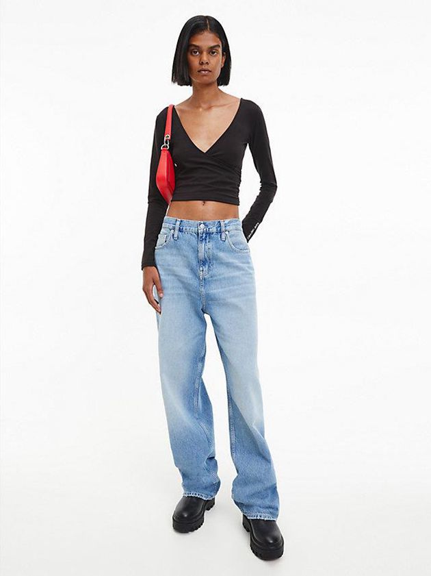 Black Calvin Klein Long Sleeve Wrap Women Top | WFMQ-70948
