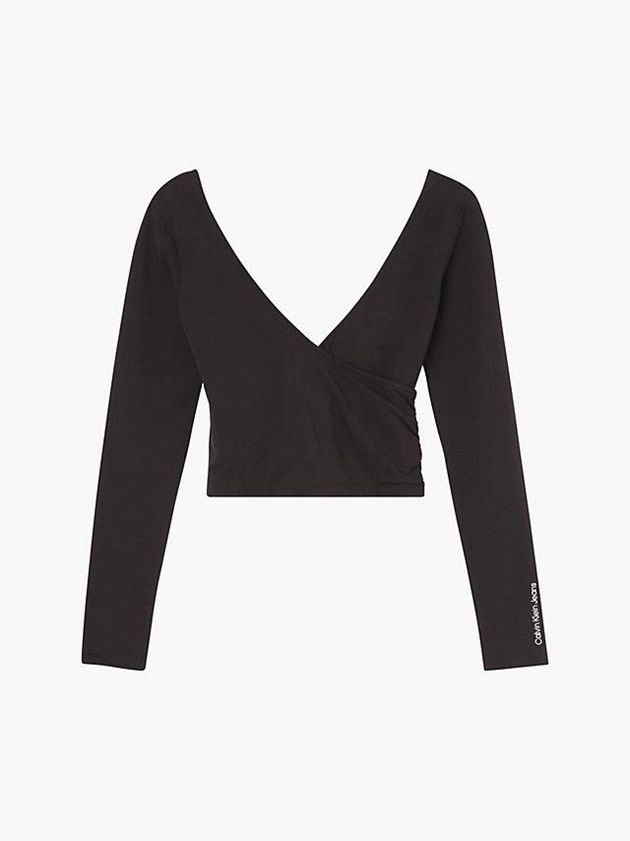 Black Calvin Klein Long Sleeve Wrap Women Top | WFMQ-70948