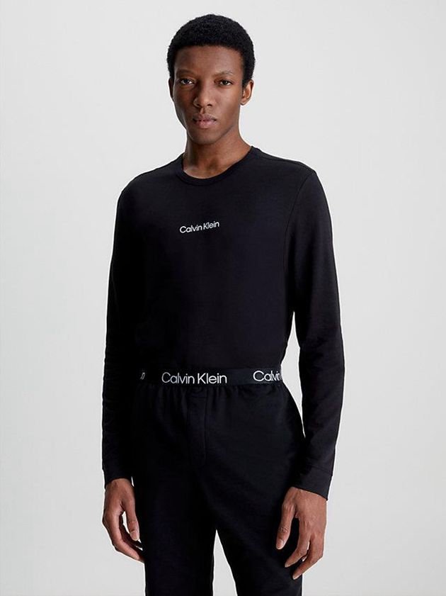 Black Calvin Klein Lounge Long-Sleeve - Modern Structure Men T-Shirt | GNJR-27940