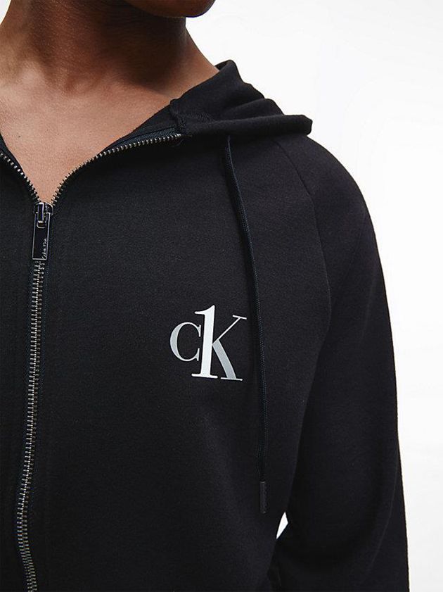 Black Calvin Klein Lounge Zip Up - CK One Men Hoodie | ADSN-98574