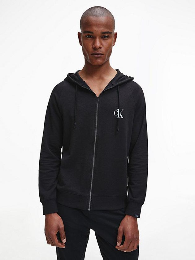 Black Calvin Klein Lounge Zip Up - CK One Men Hoodie | ADSN-98574