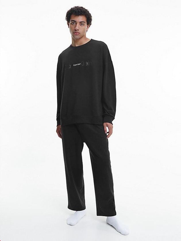 Black Calvin Klein Lounge - Embossed Icon Men Sweatshirt | AFYC-75304