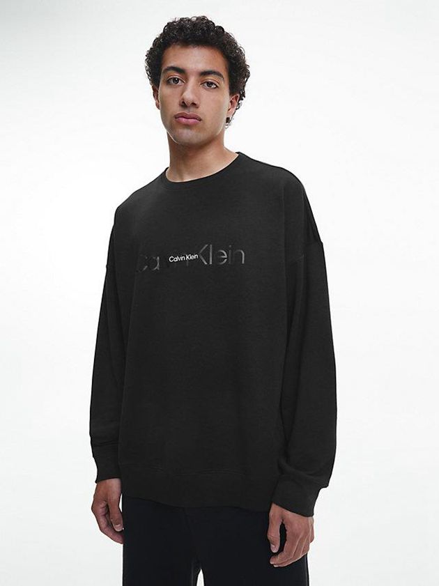 Black Calvin Klein Lounge - Embossed Icon Men Sweatshirt | AFYC-75304