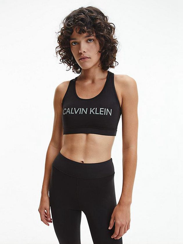 Black Calvin Klein Medium Impact Sports Women Bra | HSJW-41628