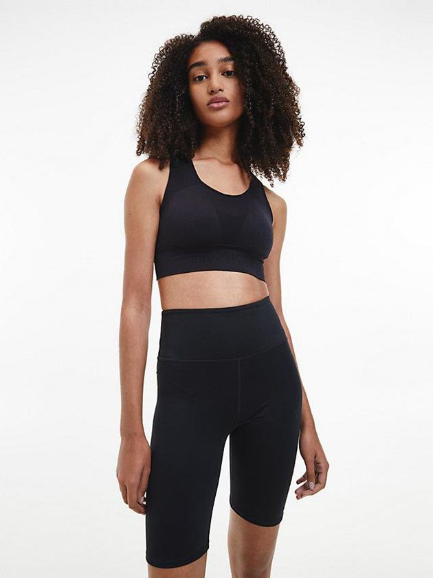 Black Calvin Klein Medium Impact Sports Women Bra | EPAO-16035