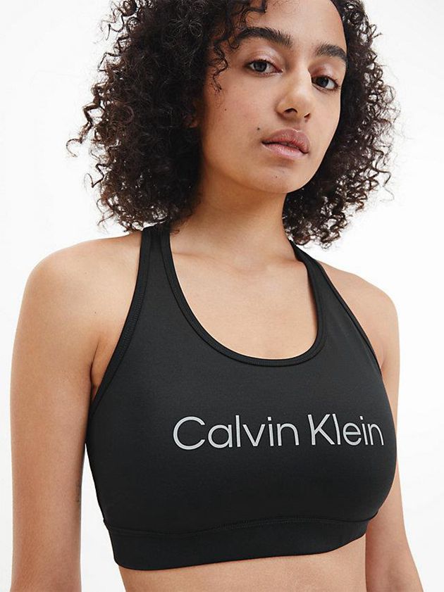 Black Calvin Klein Medium Impact Sports Women Bra | CMTF-70362