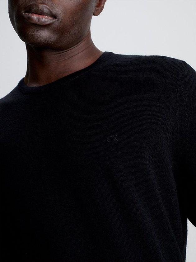 Black Calvin Klein Merino Wool Jumper Men Sweater | PSQZ-43810