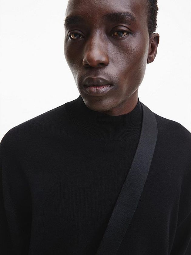 Black Calvin Klein Merino Wool Mock Neck Jumper Men Sweater | RIWJ-59320