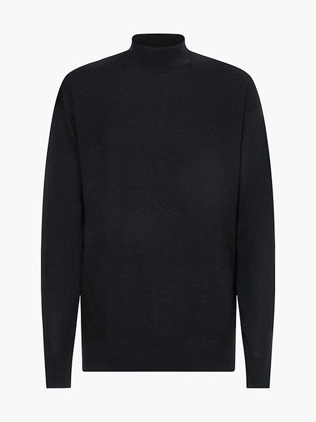 Black Calvin Klein Merino Wool Mock Neck Jumper Men Sweater | RIWJ-59320