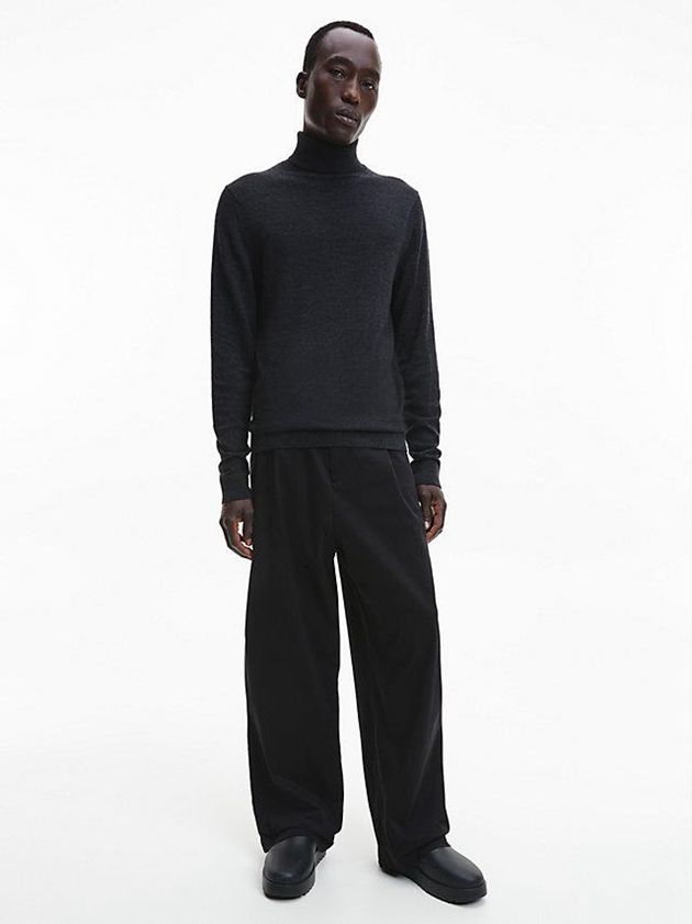 Black Calvin Klein Merino Wool Roll Neck Jumper Men Sweater | HATW-15896