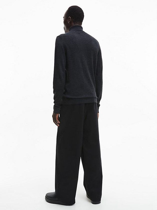 Black Calvin Klein Merino Wool Roll Neck Jumper Men Sweater | HATW-15896