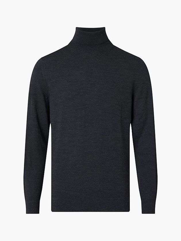 Black Calvin Klein Merino Wool Roll Neck Jumper Men Sweater | HATW-15896