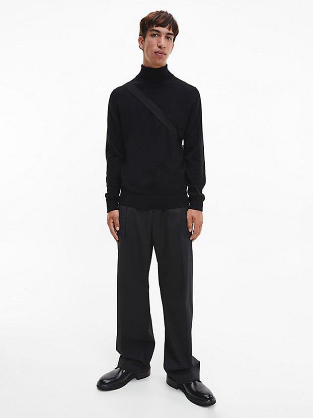 Black Calvin Klein Merino Wool Roll Neck Jumper Men Sweater | TRWN-48503